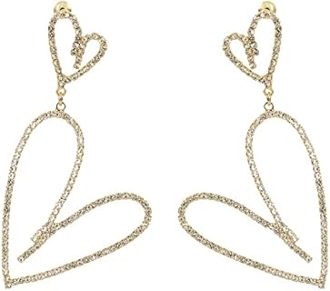 Rave Envy Silver Heart Dangle Earrings with Diamond Accents for Women - Fashionable Valentine's Day Jewelry Gift