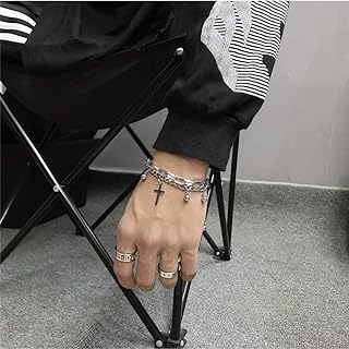 Lobster Claw Clasp Cross Bangle Bead Chain Bracelet for Women, Punk Gothic Style Hand Jewelry Gift for Teens