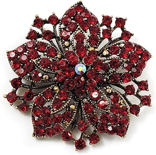 Victorian Corsage Flower Brooch (Burgundy Red & Antique Gold)
