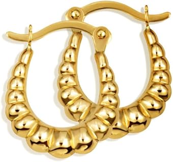 Solid 14K Yellow Gold Lightweight Ribbed Croissant Twisted Reversible Hoop Earrings for Women Girls, 2.2mm Thick