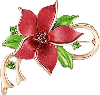 Christmas Poinsettia Flower Pin Brooch for Women - No Metal or Gem type - Festive Design