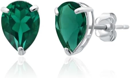 14k Yellow or White Gold Teardrop Gemstone Pear Shape Stud Earrings for Women with Push Backs and 8mm x 6mm Birthstone by MAX + STONE