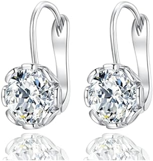 Silver Dangle Earrings, 2.0ct Cubic Zirconia Leverback Earrings for Women Trendy, Round Simulated Diamond Drop Earring, 18k White Gold Plated Dangle Earrings with CZ Charm, Jewelry Gift