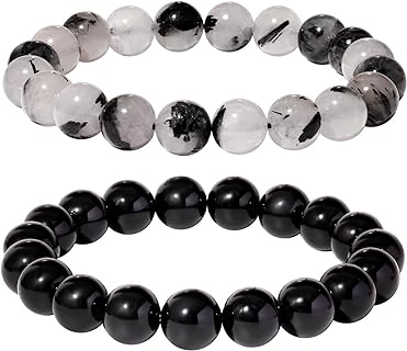 2pcs Natural Tiger Eye Gemstones 10mm Stretch Couples Men's Bracelets Beaded Bracelets Healing Crystals Anxiety Bracelet for Women and Men Protection Energy Jewelry Unisex