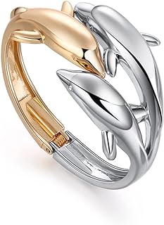 Dolphin Bracelets for Women 18K Gold Silver Plated Cute Dolphin Bangle Bracelets for Girls Wristband Marine Wildlife Open Bracelet Cuff Animal Elegant Jewelry for Ladies