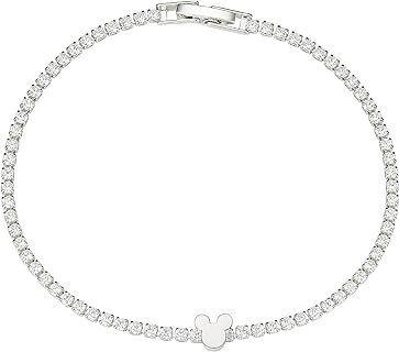 Authentic Disney Silver-Plated Mickey Mouse Tennis Bracelet with Cubic Zirconia Gem for Unisex