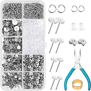 Caffox Hypoallergenic Stainless Steel Earring Studs Kit with Jump Rings for Jewelry Making, Perfect for Crafting Pearls, Clay, Resin Earrings - Includes Multiple Sizes Earring Posts and Backs