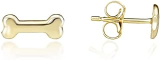 14K Yellow Gold Claddagh Dog Bone Stud Earrings with Push Back Design for Women/Minimalist Design