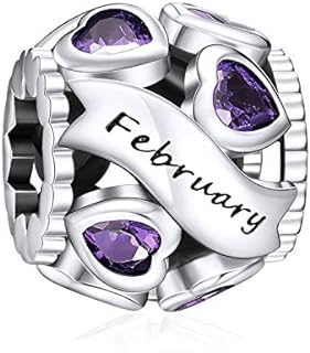 NINGAN Birthstone Charms 925 Sterling Silver Love Heart Openwork Bead for Charm Bracelets and Necklaces with 5A Cubic Zirconia, Birthday Mothers Day Jewelry Gifts Women Girls