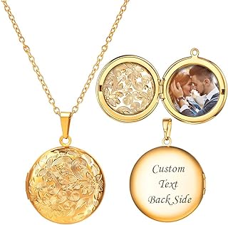 Customizable U7 Picture Pendant Necklace in Platinum or Gold - Stainless Steel Locket with 18'' Rolo Chain, Lobster-claw Clasp -Heart/Round Shapes Available - Ideal for Personalized Women's or Girl's Gift