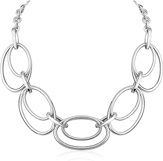 Gold Cable Link Pendant Necklace: 14k Gold Plated Loop Chain Link Statement Choker Necklace for Women - Chunky Fashion Double Oval Hoop Pendant Jewelry - Simple Elegant Girls Gift