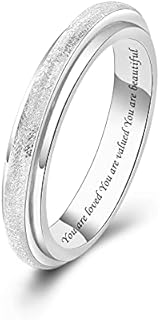 Cubic Zirconia Embellished Spinner Fidget Engagement Ring in Sterling Silver for Men and Women, Anxiety Relief Design