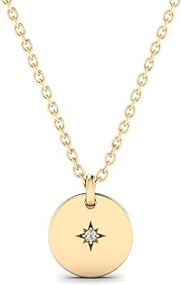 Diamond 14K Solid Gold North Star Coin Necklace for Women | 14K Real Gold North Star Pendant Necklace | Diamond Star Necklace | Women's 14K Gold Celestial Jewelry | Gifts for Birthday, 18"