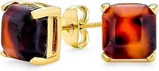 Brown Cushion Square 4 Prong Shaped Acrylic Tortoise Shell Stud Earrings For Women 8MM 14K Gold Plated Stainless Steel