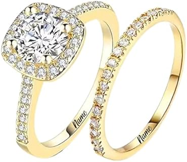 Luxurious 10K Yellow Gold Moissanite Bridal Ring Sets - 2.45CT Wedding Eternity Band For Her - Halo Set Engagement Jewelry