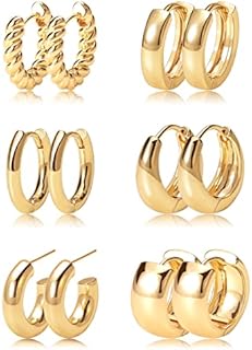 Gold Hoop Earrings Set 14k Real Gold Plated Huggie Earrings Hypoallergenic Chunky Twisted Thick Jewelry for Multiple Piercing Christmas Gift for Women Girls