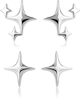 Women's Sterling Silver Star Stud Earrings with Push Back Design - Hypoallergenic, Dainty Tiny Asymmetric Earrings for Allergy-prone Teens - Ideal Gift for Weddings, Engagements