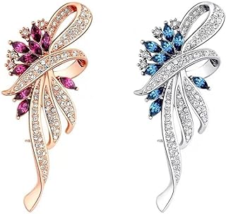 2PCS Women's Austrian Crystal Flower Brooch with Rhinestone and Pin Clasp - Elegant Alloy Steel Saree Accessory