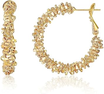 14K Gold Plated Hoop Earrings for Women, Trendy Gold Hoop Earrings Statement Cuff Lightweight Hypoallergenic Jewelry for Teen Girls Gifts for Her