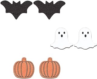 Blue Drop Halloween Stud Earrings Sets For Women Girls Wooden Bat Ghost Pumpkin Stud Earrings Halloween Jewelry Gift