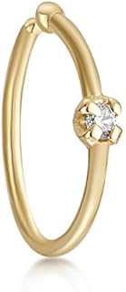 Lavari Jewelers 22 Gauge Open Hoop Nose Ring for Women I Diamond Nose Ring for Her I 14k White or Yellow Gold Nose Ring I 1.3mm Unisex Stud Hypoallergenic Nostril Piercing Jewelry I 22G Body Piercing