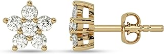 Floral Diamond Stud Earrings with Yellow Gold Back Finding for Women, Lab-Created Diamonds Shaped in a Luxurious 10K Solid Gold Design