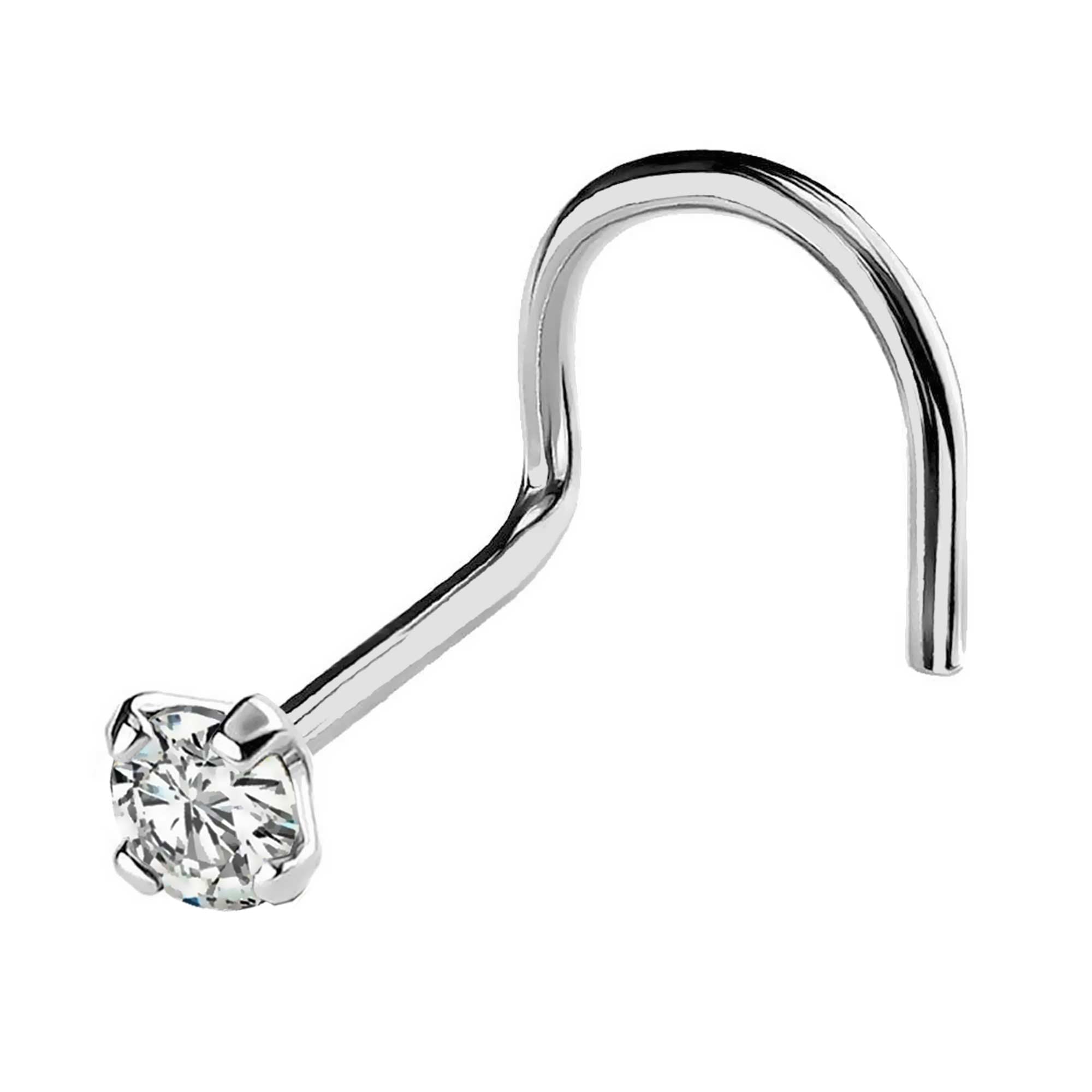Jewelry Avalanche 22G Solid 14Kt Gold Nose Screw Stud with Prong Set real Diamond Gemstone, 14kt Yellow Gold or 14kt White Gold - April Birthstone Nose Ring