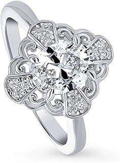 BERRICLE Sterling Silver Halo Wedding Engagement Rings Oval Cut Cubic Zirconia CZ Flower Ring for Women, Rhodium Plated Size 4-10