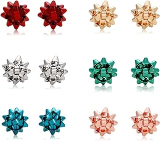 6 Pairs Christmas Bow Earrings for Women Xmas Bow Stud Earrings Red Green Festive Holiday Earring Set Christmas Jewelry Gifts