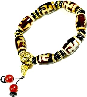 Unisex Tibetan Agate Dzi Bead Bracelet with Bead Chain for Positive Energy and Good Luck