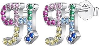 S925 Sterling Silver Hypoallergenic Initial Stud Earrings with Cubic Zirconia for Women and Girls Featuring Push Back Design