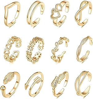 Xkoligei 12pcs Adjustable Toe Ring Set for Women Boho Stackable Toe Rings Gold Silver Toe Rings Summer Beach Arrow Flower Open Rings Foot Jewelry