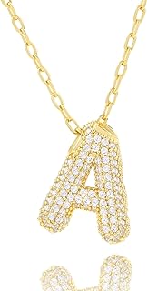 14K Gold Plated Brass Pendant Necklace with Cubic Zirconia for Women - Trendy & Elegant Bubble Letter Design Initial Jewelry