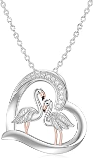 Box Clasp Diamond Flower Pendant Necklace with Rolo Chain for Women | 925 Sterling Silver Sea Turtle, Flamingo, Fox, Rose, Frog, Butterfly, Teddy Bear and Mushroom Pendants | Heart-Shaped Jewelry Gifts
