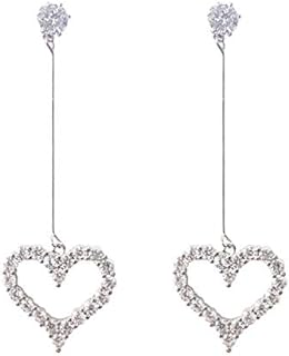 Chic Heart Dangle Earrings with French Wire, Alloy and Rhinestones for Women - Boho Crystal White Design