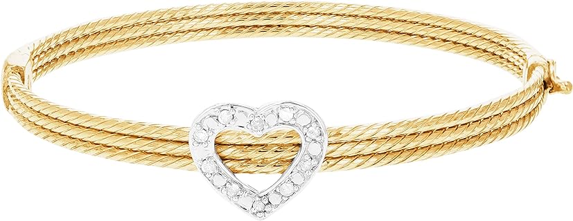 1/5 cttw Diamond Bangle Bracelet Yellow Gold Plated Over Sterling Silver Cable