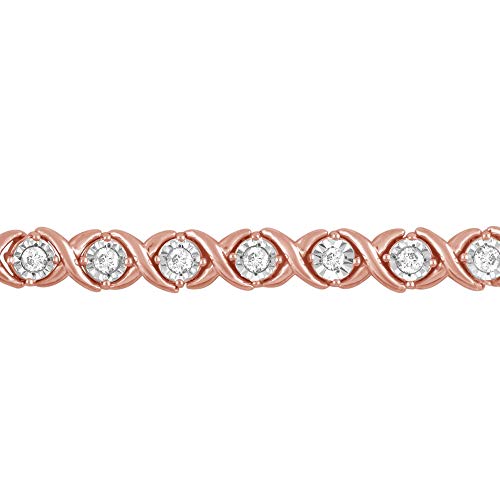 La4ve Diamonds Classy 1.00 Carat Real Diamond XO Bracelet (J, I3) Prong Set Rhodium Plated Over Sterling Silver Wedding Fashion Jewelry for Women Girls (White, Yellow, Rose Gold Tone)