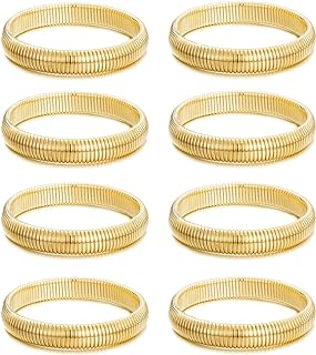 8-Piece Gold-Plated Zinc Stretch Bangle Bracelet Set - Sleek Stackable Design Bracelets for Women and Men