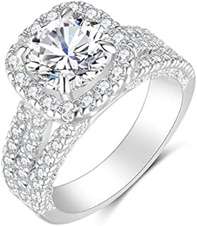 18K White Gold Plated Cubic Zirconia Halo Engagement Promise Eternity Rings for Women Wedding Bands Bridal Ring Set Size 6-10