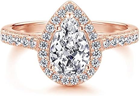 Jude Jewelers Silver Rose Gold Plated Water Drop Tear Shape Cubic Zircon Wedding Engagement Proposal Ring