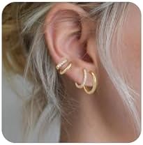 Classy 14k Gold Plated Small Hoop Earrings with Hypoallergenic 925 Sterling Silver for Women Round Shape/Dainty Design