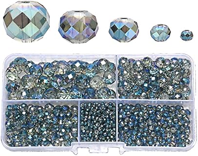 MEIUIJQ Crystal Bead Necklace, Clear Green Glass, Faceted Rondelle Shape, DIY Jewelry Making Set with 810pcs, 2/4/6/8/10mm Sizes