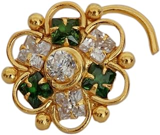 14K Gold Plated Indian Nose Ring with Cubic Zirconia for Women, Tribal/Medusa Piercing Design