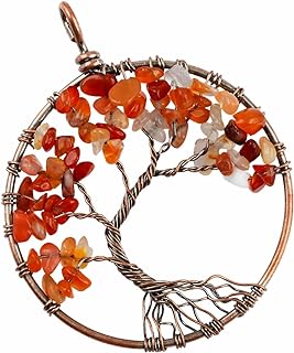 TUMBEELLUWA Tree of Life Pendant Necklace Handmade Crystal Chip Stones Chakra Copper Jewelry for Women