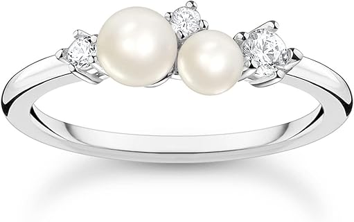 Bague THOMAS SABO en argent sterling 925 avec perles blanches et zircon cubique pour femme, taille 50, élégante et tendance pour une touche étincelante. Cadeau parfait