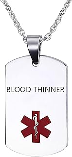Lobster Clasp Stainless-Steel Emergency Pendant Necklace with Box Chain Ideal for Men and Women- Rectangular Medical ID Tag Design