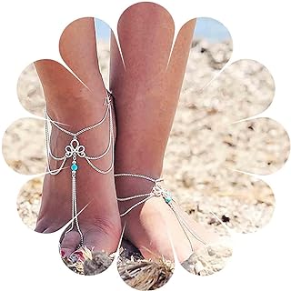 Silver Box Chain Weight Loss Anklet with Turquoise Details for Women - Boho Layered Design for Summer Beach