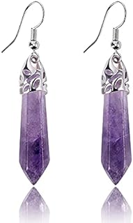 Natural Quartz Stone Healing Crystal Dangle Earrings with French Wire Hooks - Alloy Material - Purple Amethyst Design