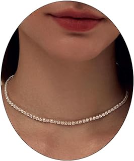 Tennis Necklace Bracelet for Women, 14K Gold/Sterling Sliver, Dainty Chocker Necklace, Crystal Bracelet for Men/Teen Girls, Wedding Jewelry for Bride, Hypoallergenic