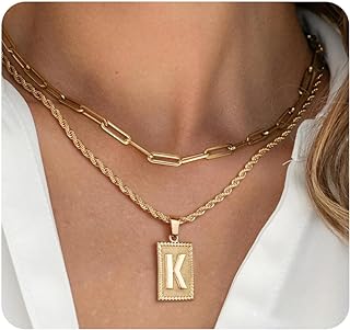 Turandoss Initial Necklaces for Women - Chunky 14K Gold Layered Paperclip Chain Letter Necklace, Gold Initial Necklace for Women, Layering Necklace Gold Jewelry for Women